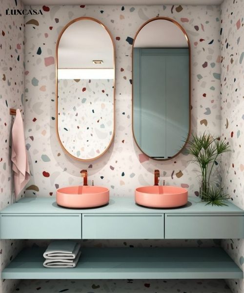 Thiết kế nhà vệ sinh, nhà tắm bằng toàn gạch terrazzo hạt lớn
