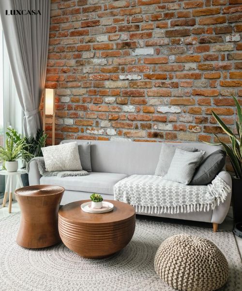 Cách ốp tường phòng khách bằng gạch giả cổ ngày càng nhiều người sử dụng