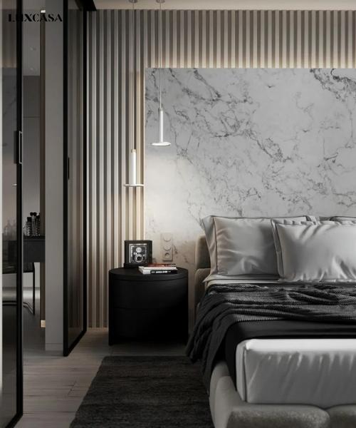 Gam màu trắng vân đen cùng hiệu ứng đá tuyệt đẹp này sẽ không làm bạn thất vọng khi dùng ốp phòng ngủ