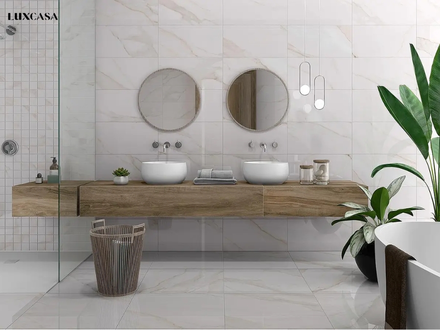 Gạch 30x60 màu trắng vân mờ mang lại sự nhẹ nhàng, tự nhiên cho không gian.