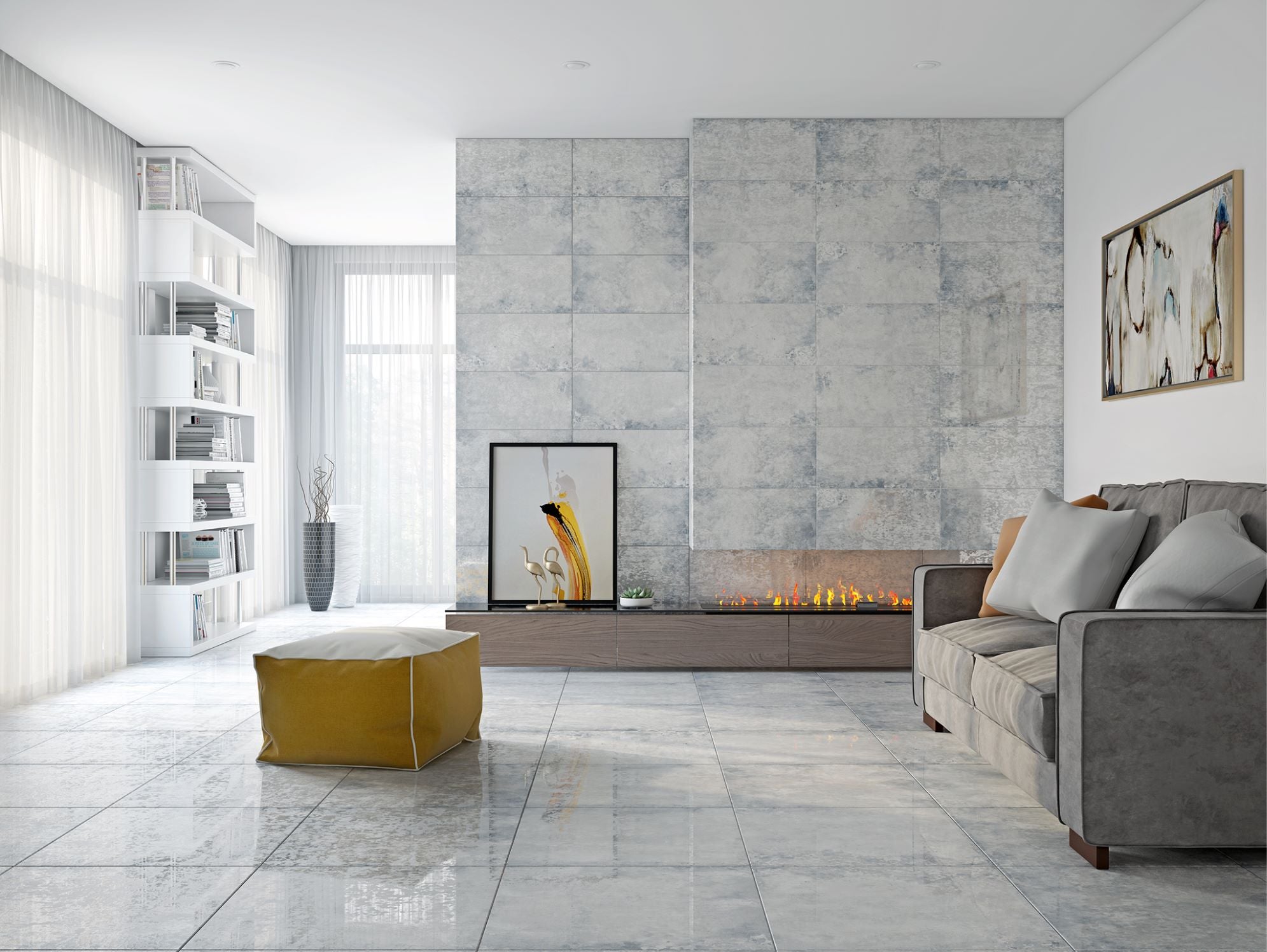 Mẫu gạch màu xám ốp tường kích thước tiêu chuẩn 30x60 giúp căn phòng thêm phần sang trọng và quấn hút