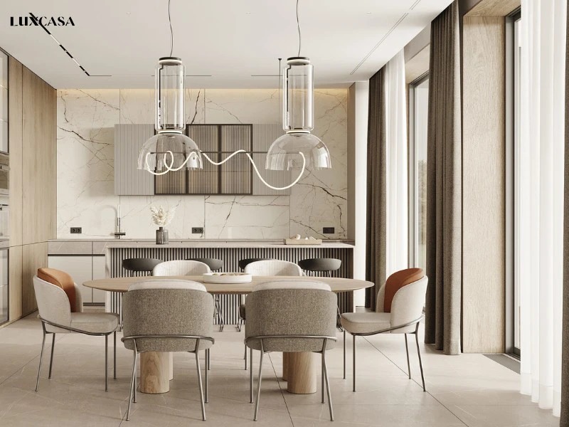 Mẫu gạch ốp tường nhà bếp trắng vân mây