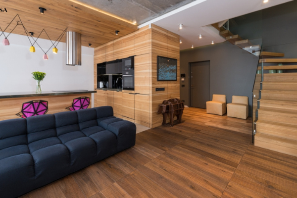 Gạch ốp tường giả gỗ phòng khách có màu sắc như gỗ thật