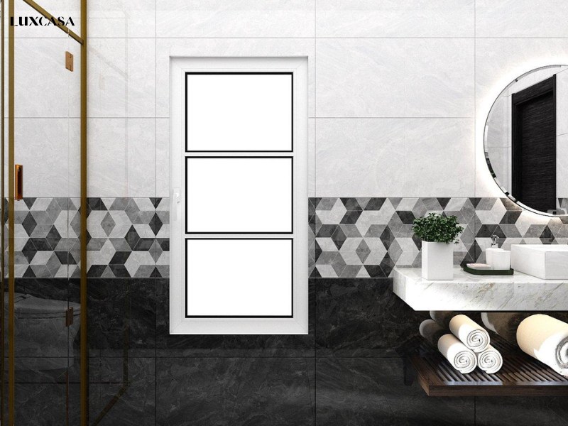 Mẫu gạch ốp tường màu trắng xám LUBL48012LIS có bề mặt bóng diện khuẩn, màu trắng xám của mẫu gạch này rất dễ phối với khác trong không gian