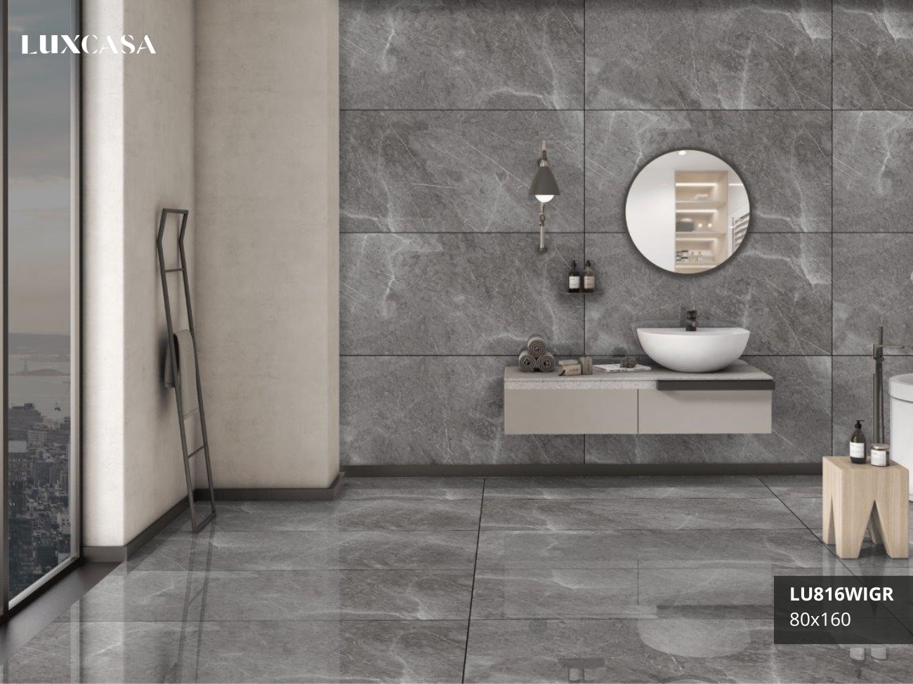 Gạch ốp nhà vệ sinh với tông màu xám vân khói