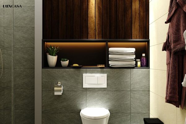 Gạch ốp nhà vệ sinh màu xám ghi 30x60 kết hợp với màu be