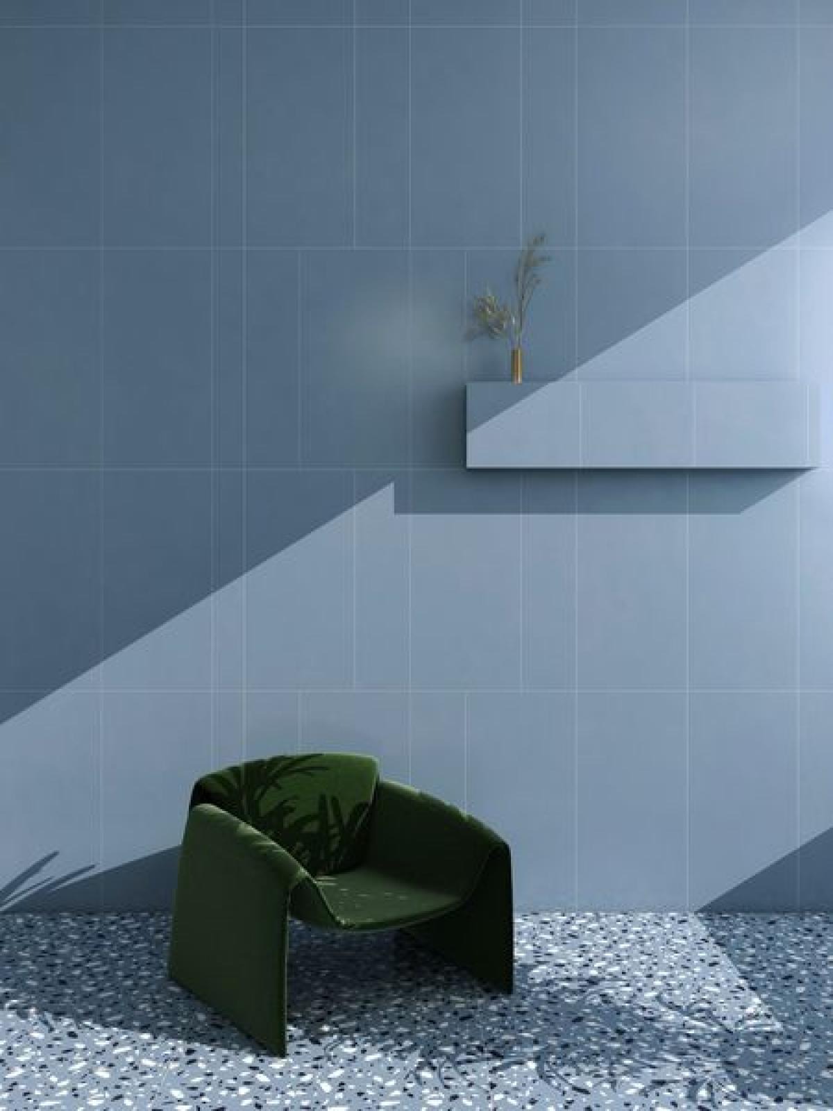 Mẫu gạch đơn sắc màu xanh ốp phòng khách đem lại vẻ đẹp tươi mới và trẻ trung cho không gian