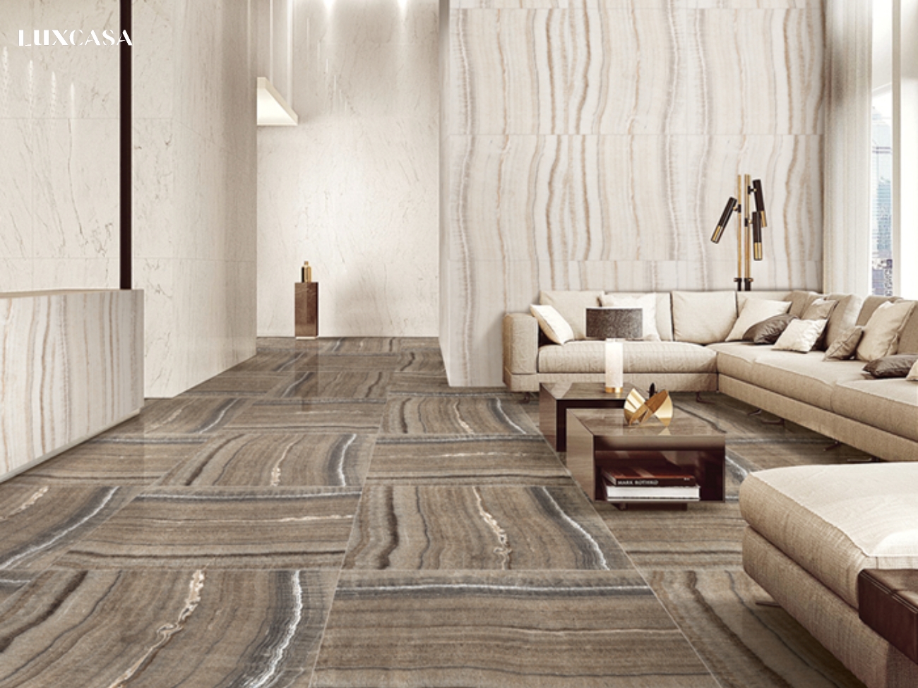 Sử dụng gạch 2 tông gạch tông màu đối lập đem đến cảm giác mới lạ cho không gian sảnh khách sạn