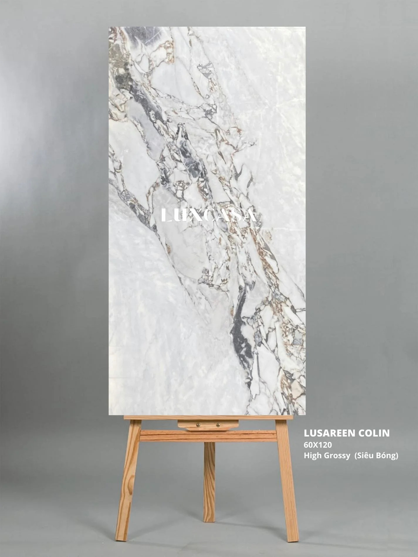 Mã gạch LUSAREEN COLIN GREY GRANDE 60X120 bề mặt siêu bóng nhập khẩu Ấn Độ