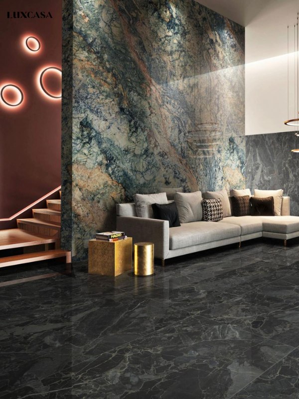 Mẫu gạch màu xanh LUC189J575P kích thước 90x180cm bề mặt bóng kiếng ốp phòng khách