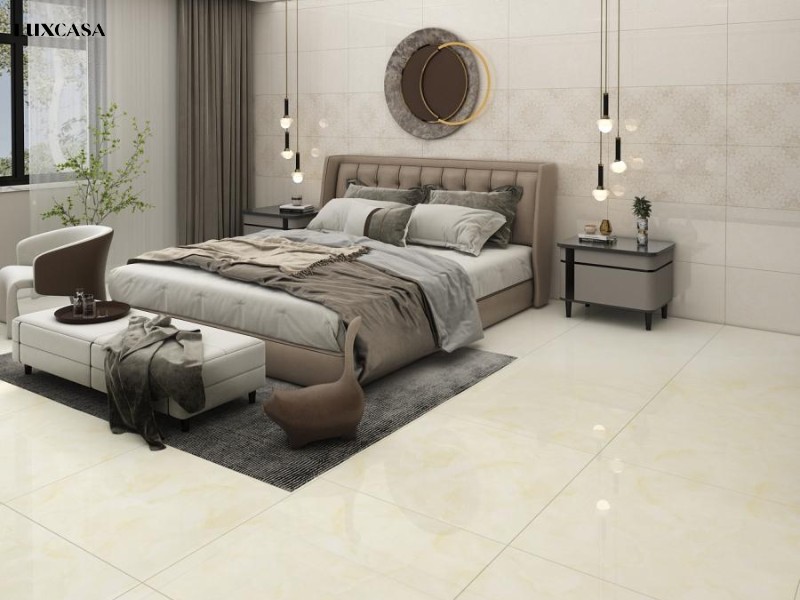Sử dụng gạch ốp toàn bộ tường phòng ngủ vừa đẹp lại đảm bảo độ chống thấm, ẩm mốc tốt