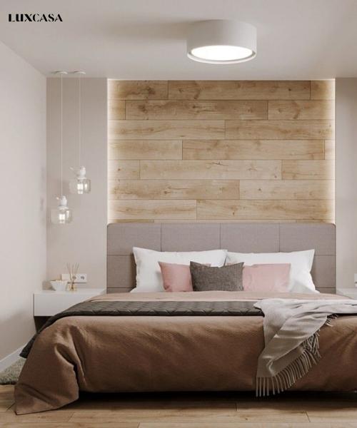 Mẫu gạch ốp tường vân gỗ cho phòng ngủ với thiết kế màu sắc nhẹ nhàng và sáng