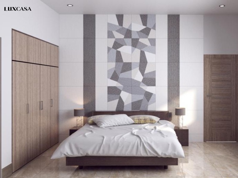 Gạch ốp tường phòng ngủ trang trí đơn gian nhưng đầy tính nghệ thuật, sự kết hợp của bộ 3 loại gạch đang có tại LUXCASA để cho ra một sản phẩm tuyệt vời
