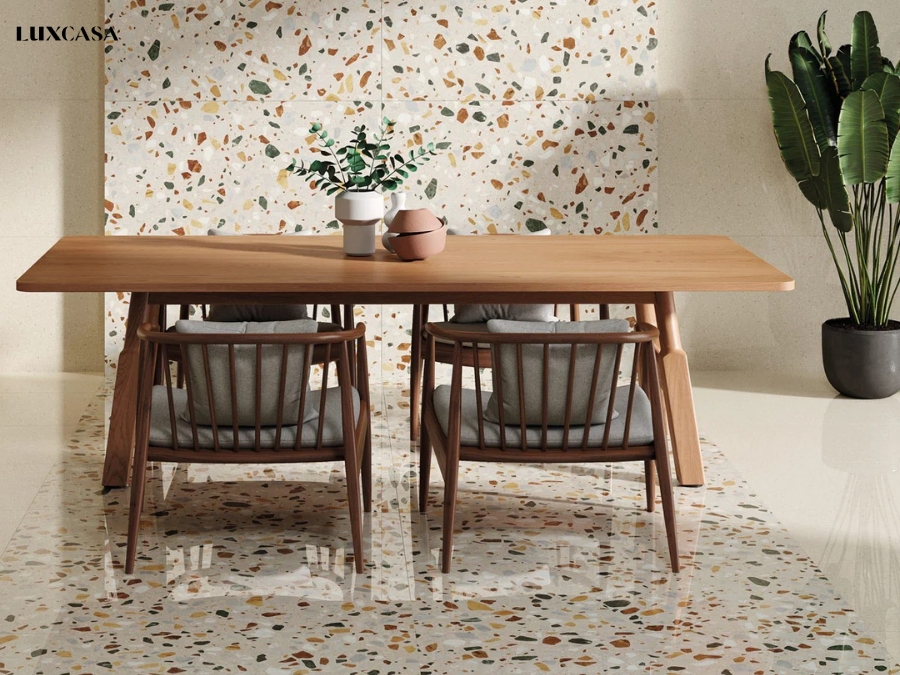 Gạch terrazzo 60x120 bề mặt bóng lát nền giúp không gian sáng sủa hơn