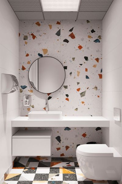 Ốp tường từ gạch terrazzo màu trắng đầy tinh tế và trẻ trung