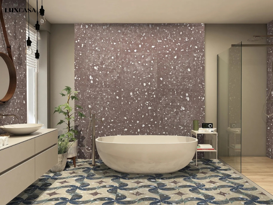 Mẫu gạch terrazzo được dùng để ốp lát nhà tắm tạo điểm trang trí đầy ấn tượng