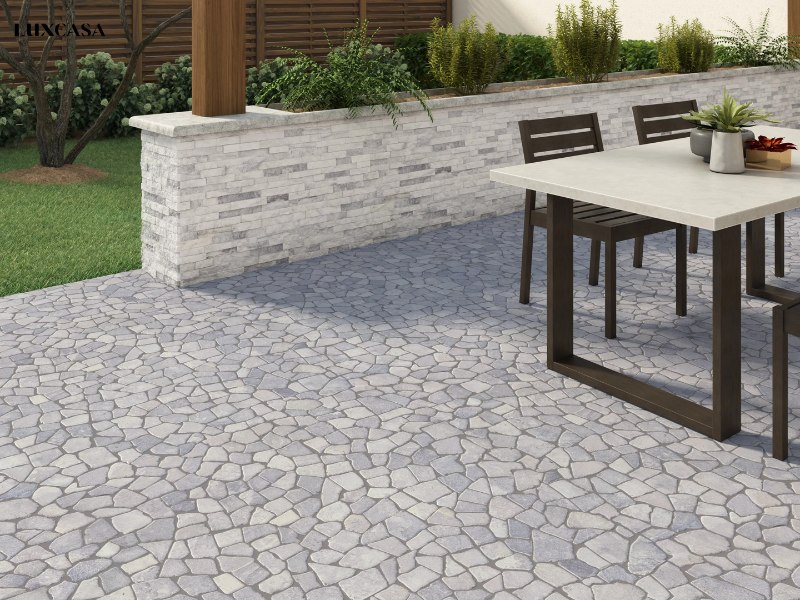 Mẫu gạch thẻ giả đá xám trắng ốp chân tường ngoại thất rất bền và đẹp