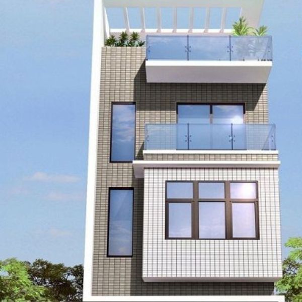 Hình ảnh gạch thẻ giả đá ốp mặt điền với hai tông màu trắng và xám