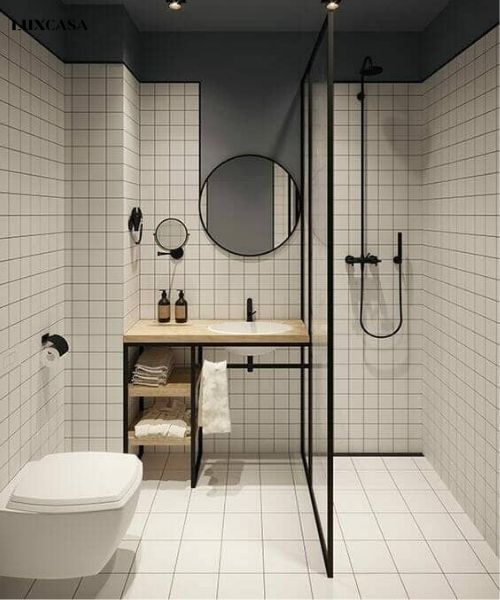 Gạch thẻ ốp nhà vệ sinh màu trắng đơn giản mà đầy tinh tế
