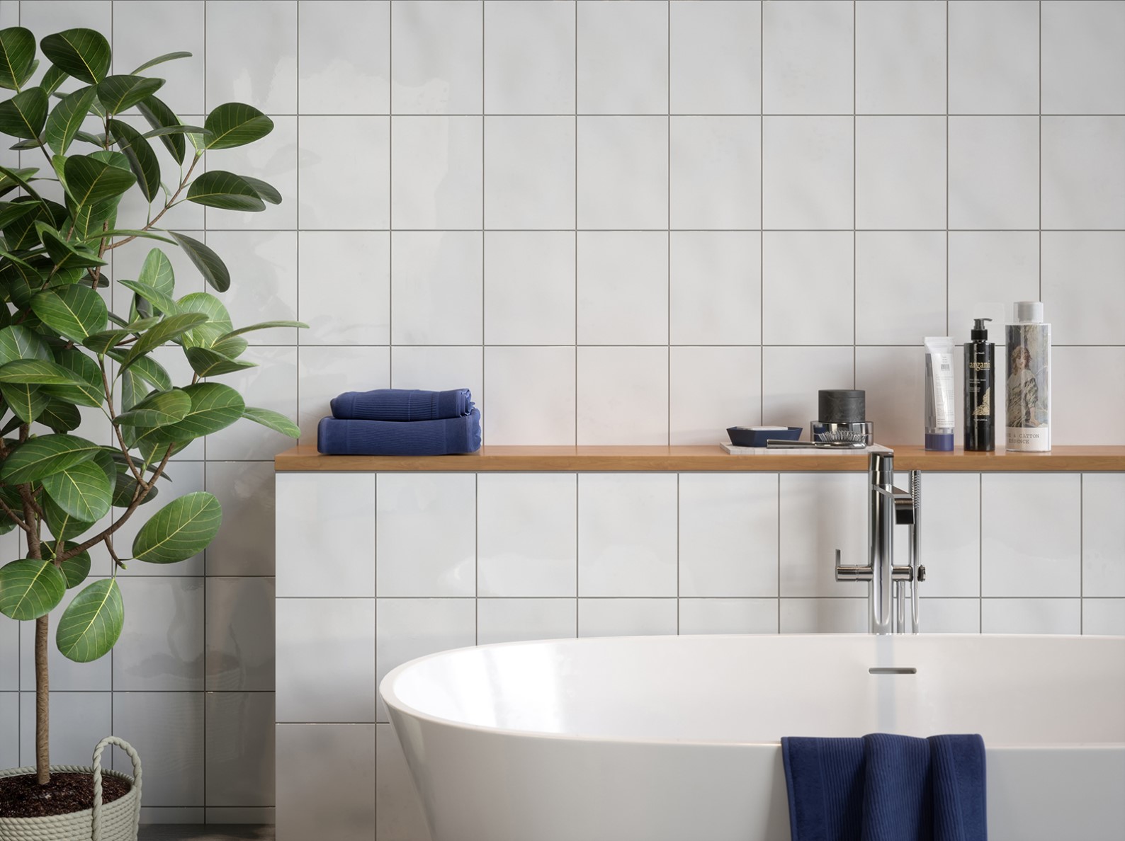 Mẫu gạch trắng trơn ốp nhà tắm khổ nhỏ để tạo điểm nhất từ các đường ron