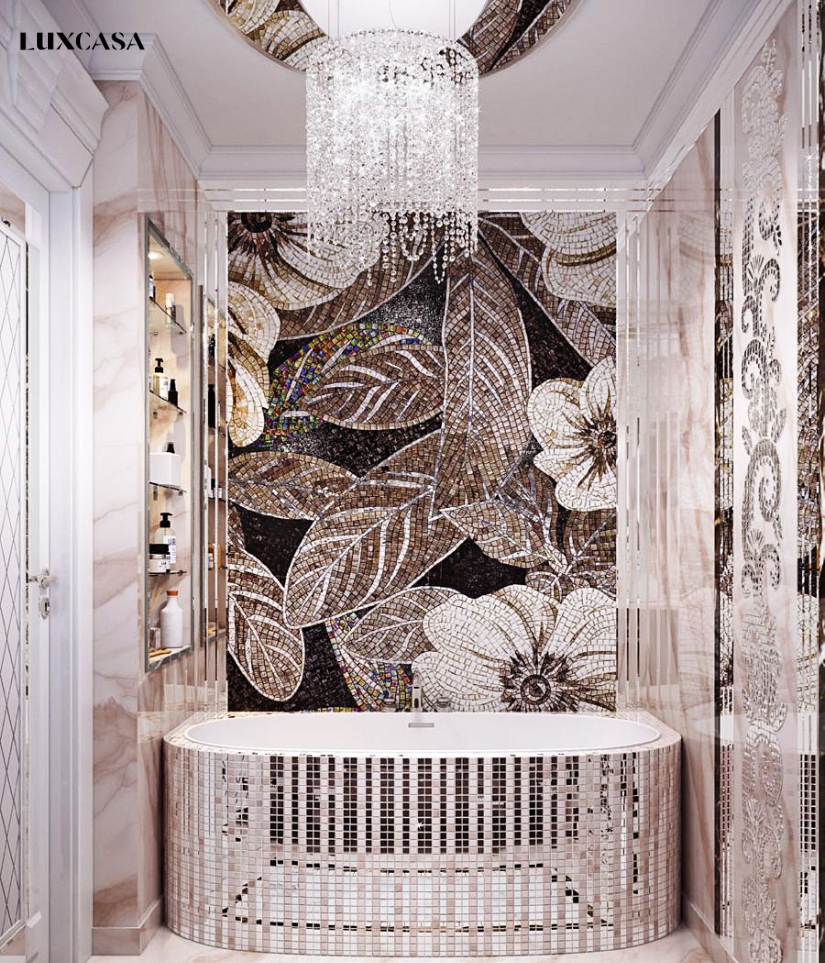 Nhà tắm theo phong cách Luxury khi ốp tường từ tranh mosaic