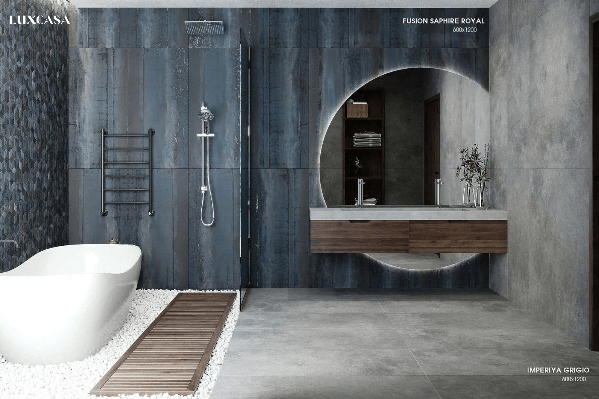 gạch lát nền phòng tắm màu xanh