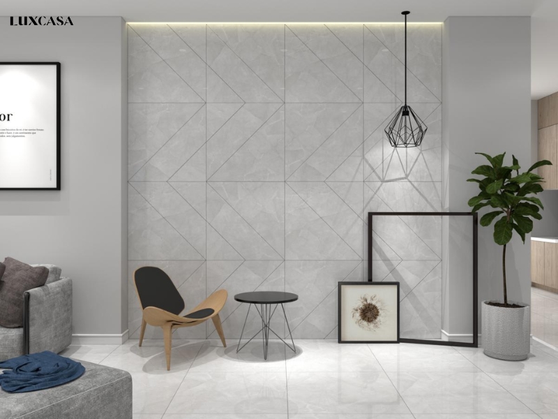 Mẫu gạch lát nền phòng ngủ vân đá màu xám nhẹ nhàng có mã LULC88848MB bề mặt bóng kính giúp bạn dễ dàng lau chùi về sinh