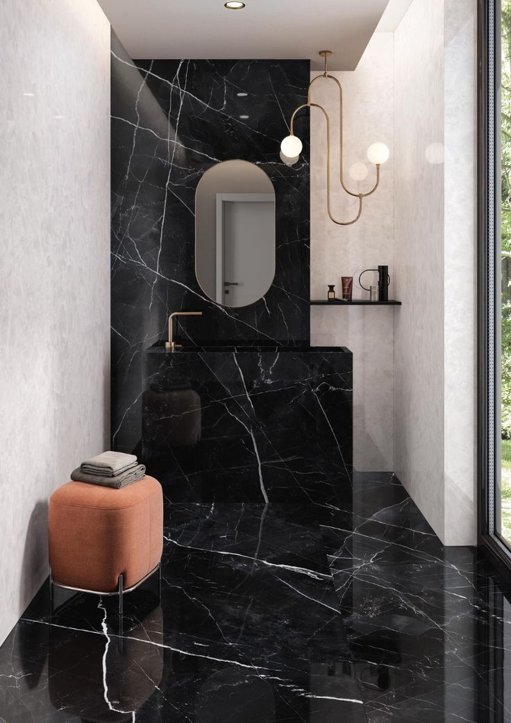 Gạch giả đá Black Marquina ốp nhà tắm
