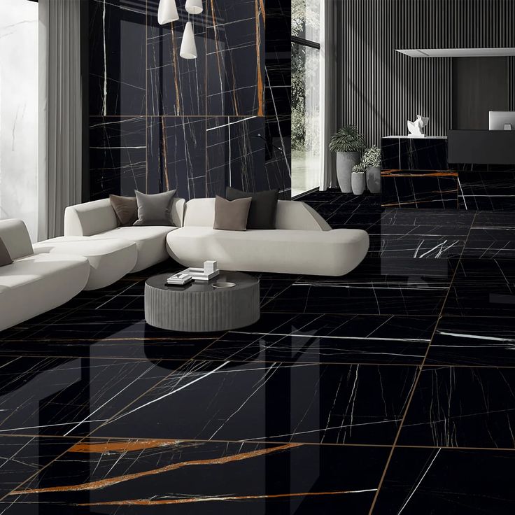 Gạch giả đá marble màu đen 1200x1200