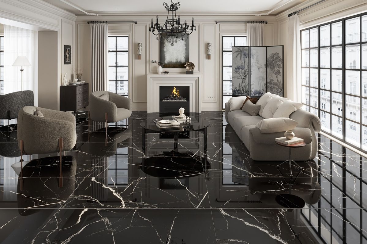 Gạch giả đá marble màu đen bóng kính