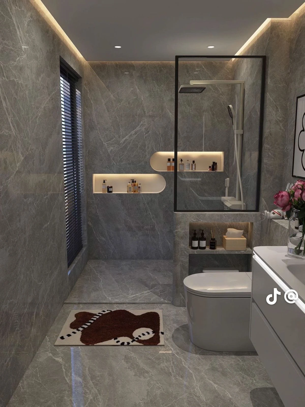 Gạch giả đá marble men bóng màu xám ghi ốp nhà tắm