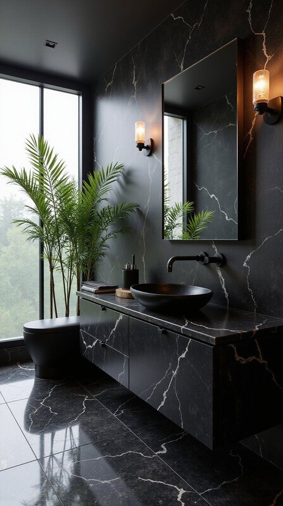 Gạch giả đá màu đen ốp nhà tắm