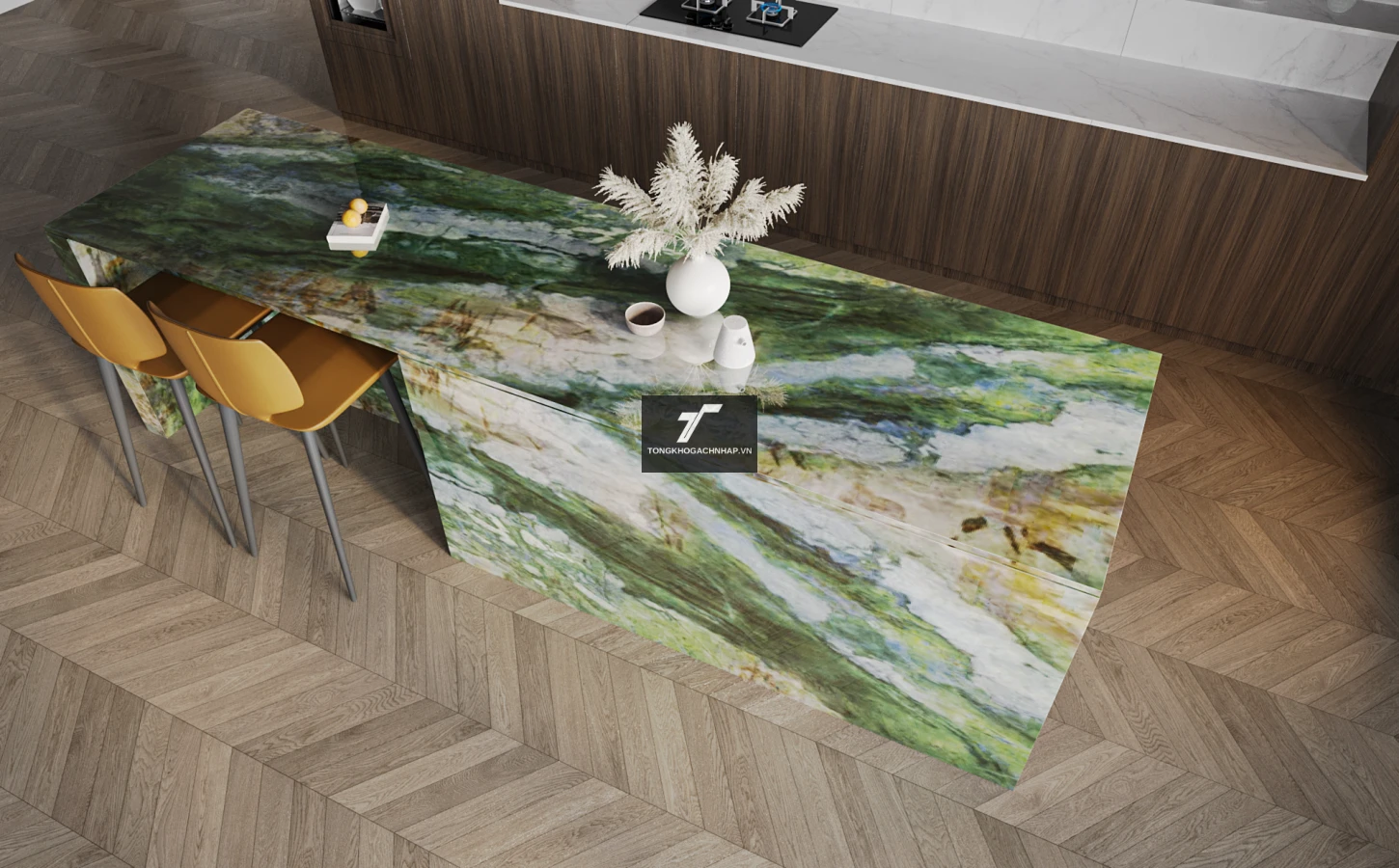 Gạch giả gỗ lát sàn khu bếp