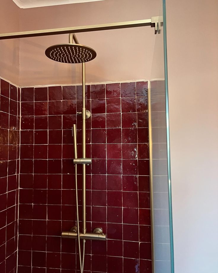 Gạch hình vuông ốp buồng tắm đứng màu đỏ