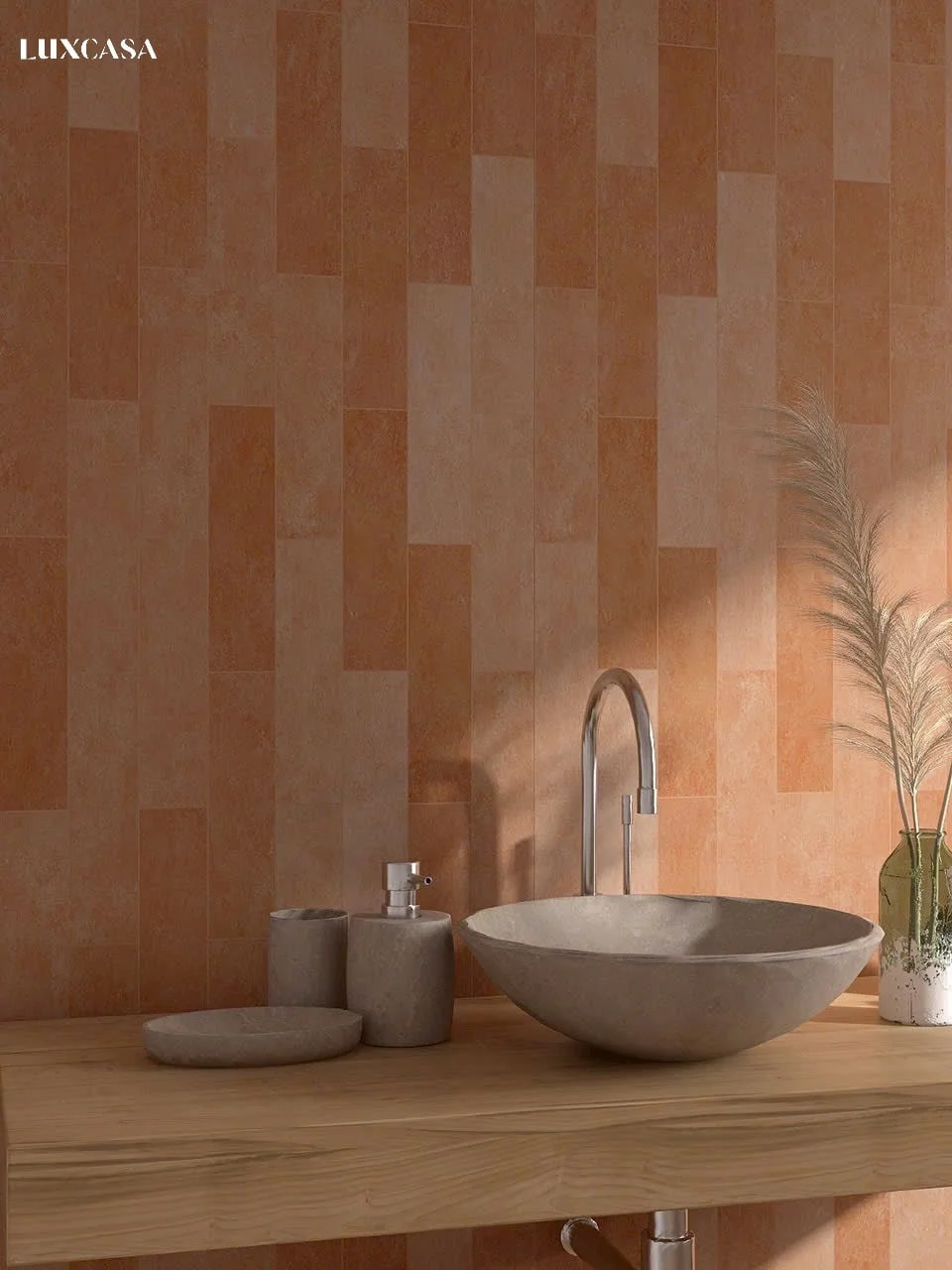 Gạch thẻ màu cam ốp nhà tắm
