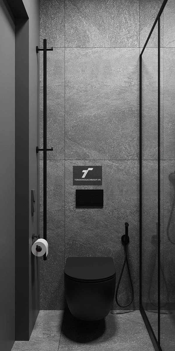 Mẫu gạch giả đá slate màu xám ốp nhà vệ sinh