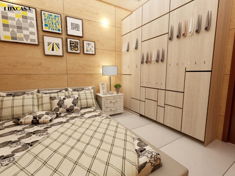 Mẫu gạch giả gỗ 600x1200 LUW1206038 ốp phòng ngủ mang đến cảm giác ấm cúng và dễ chịu bởi tông màu vàng nhẹ nhàng