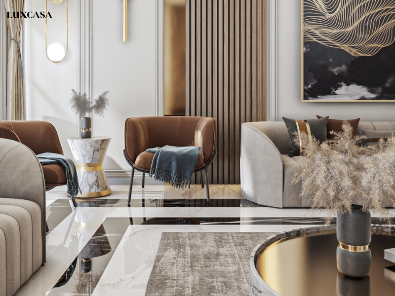 Gạch lát phòng khách theo phong cách tân cổ điển