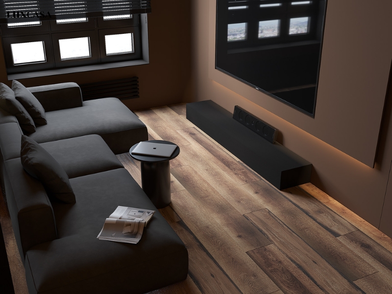 Xu hướng gạch lát nền giả gỗ cho phòng khách theo phong cách Minimalism
