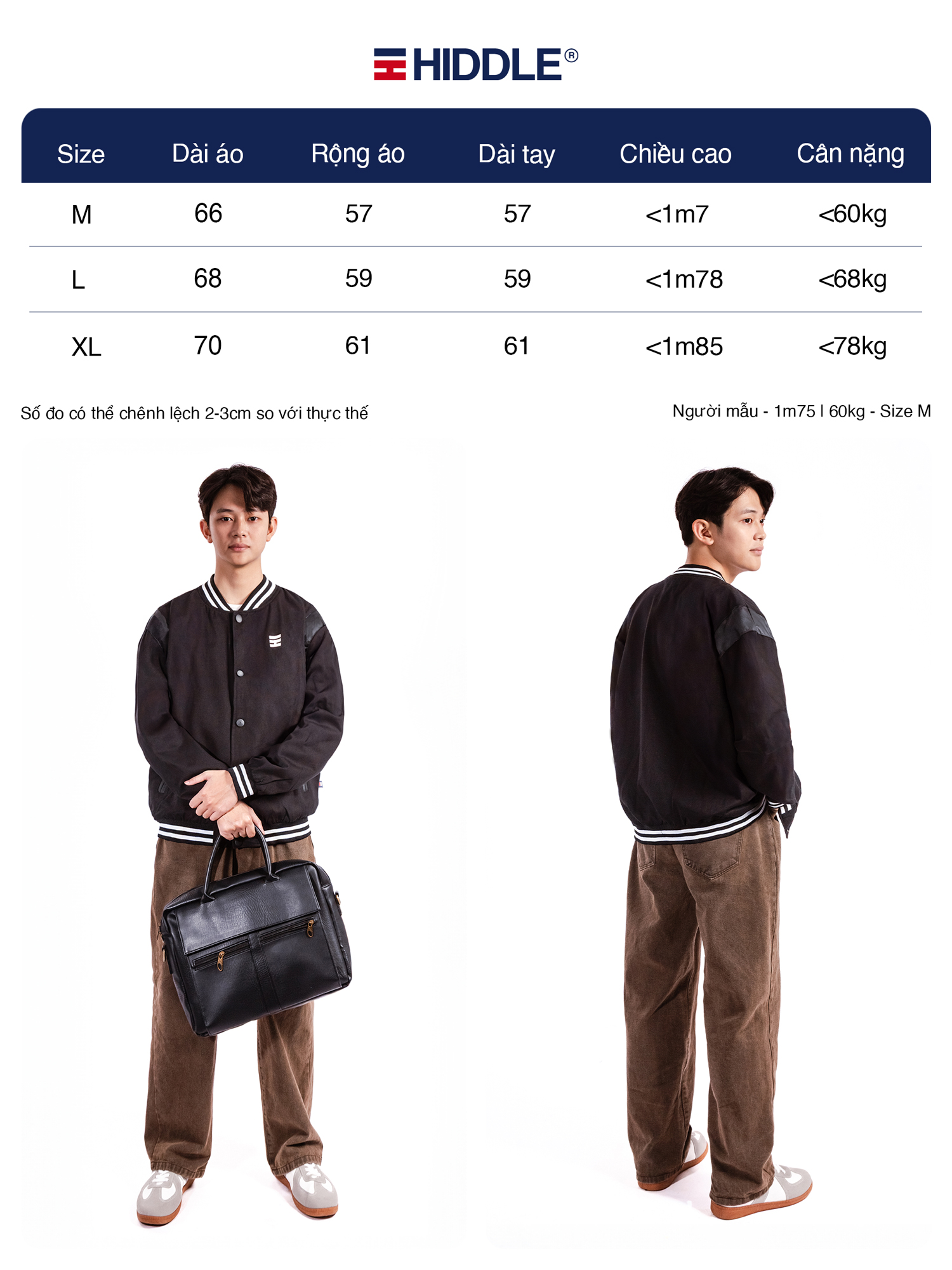 Áo khoác varsity nam phối da Hiddle