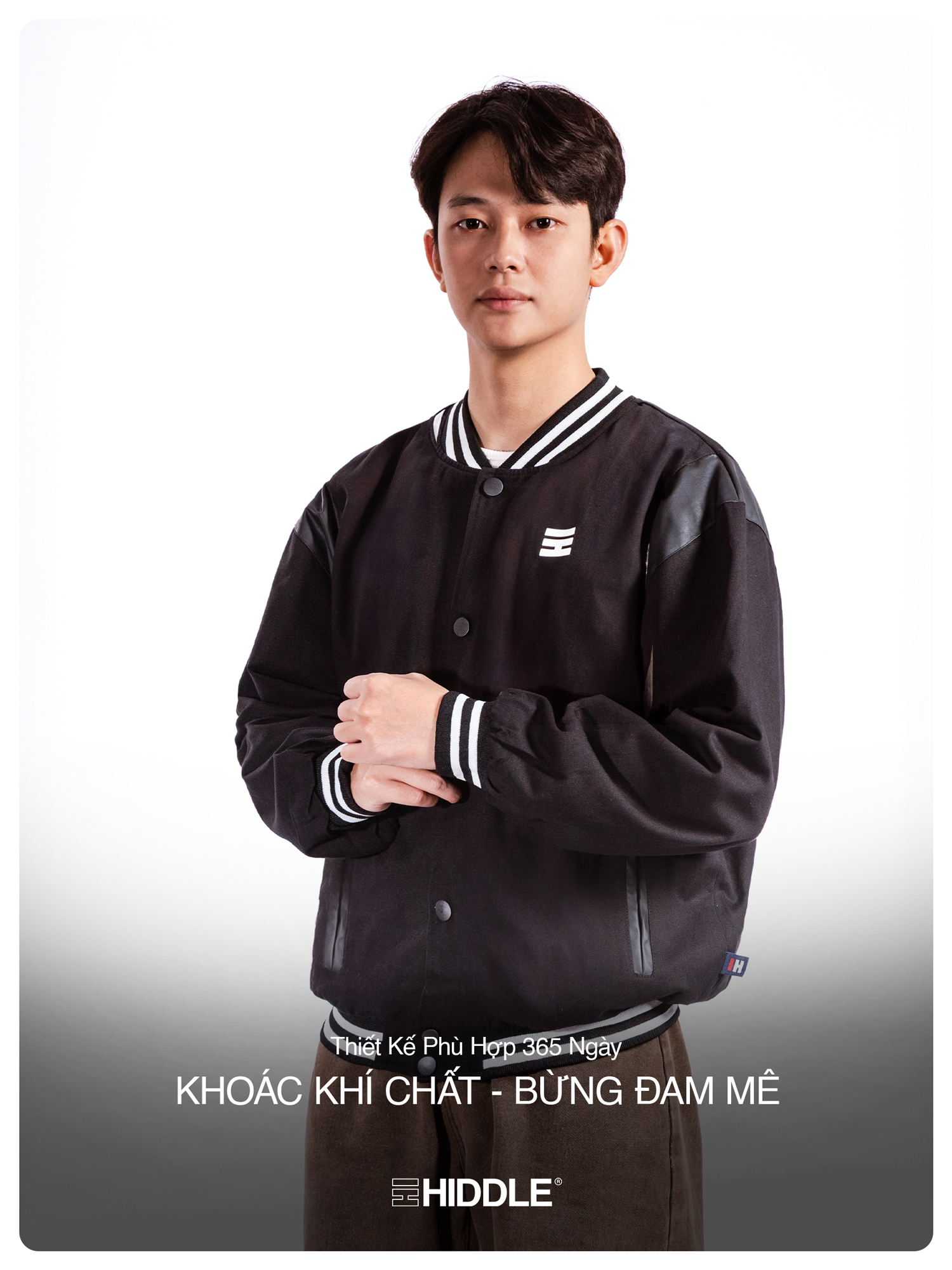 Áo khoác varsity nam phối da Hiddle