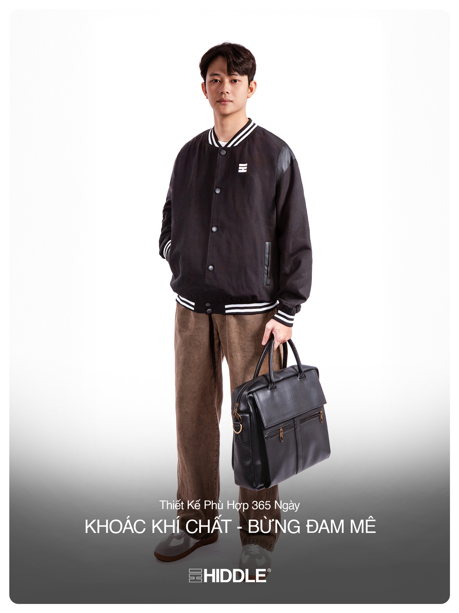 Áo khoác varsity nam phối da Hiddle