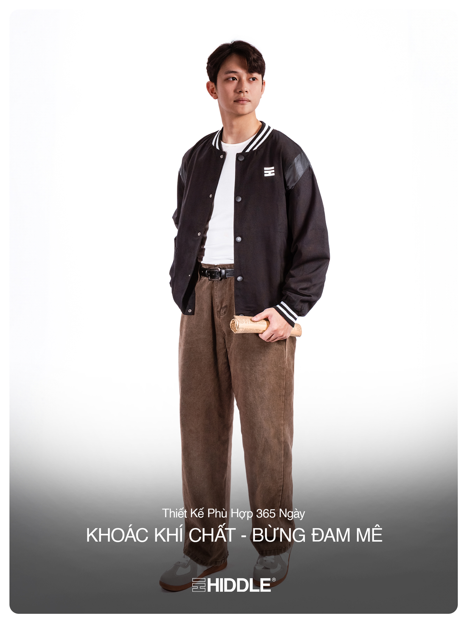Áo khoác varsity nam phối da Hiddle