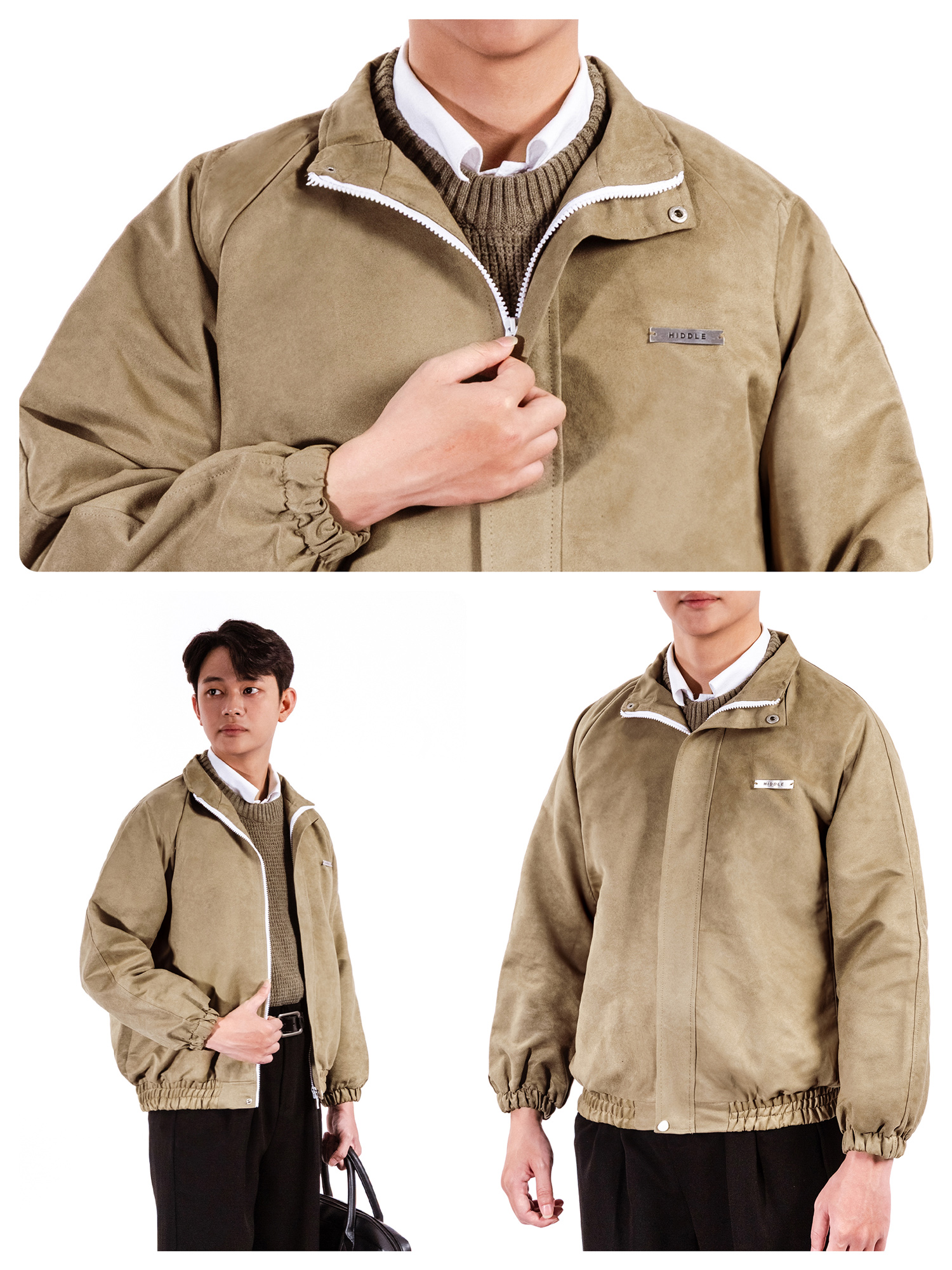 Áo khoác da lộn cổ trụ Hiddle
