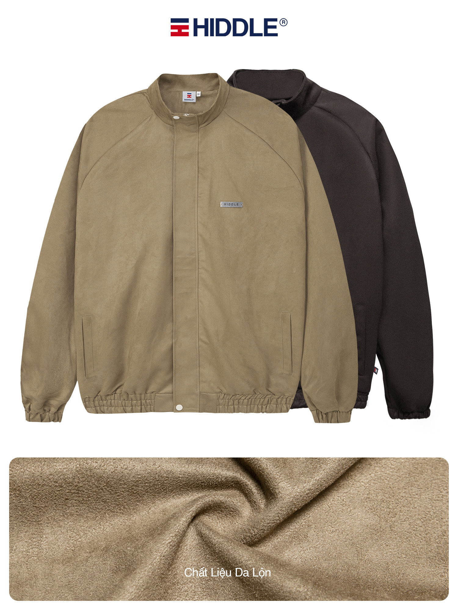 Áo khoác da lộn cổ trụ Hiddle