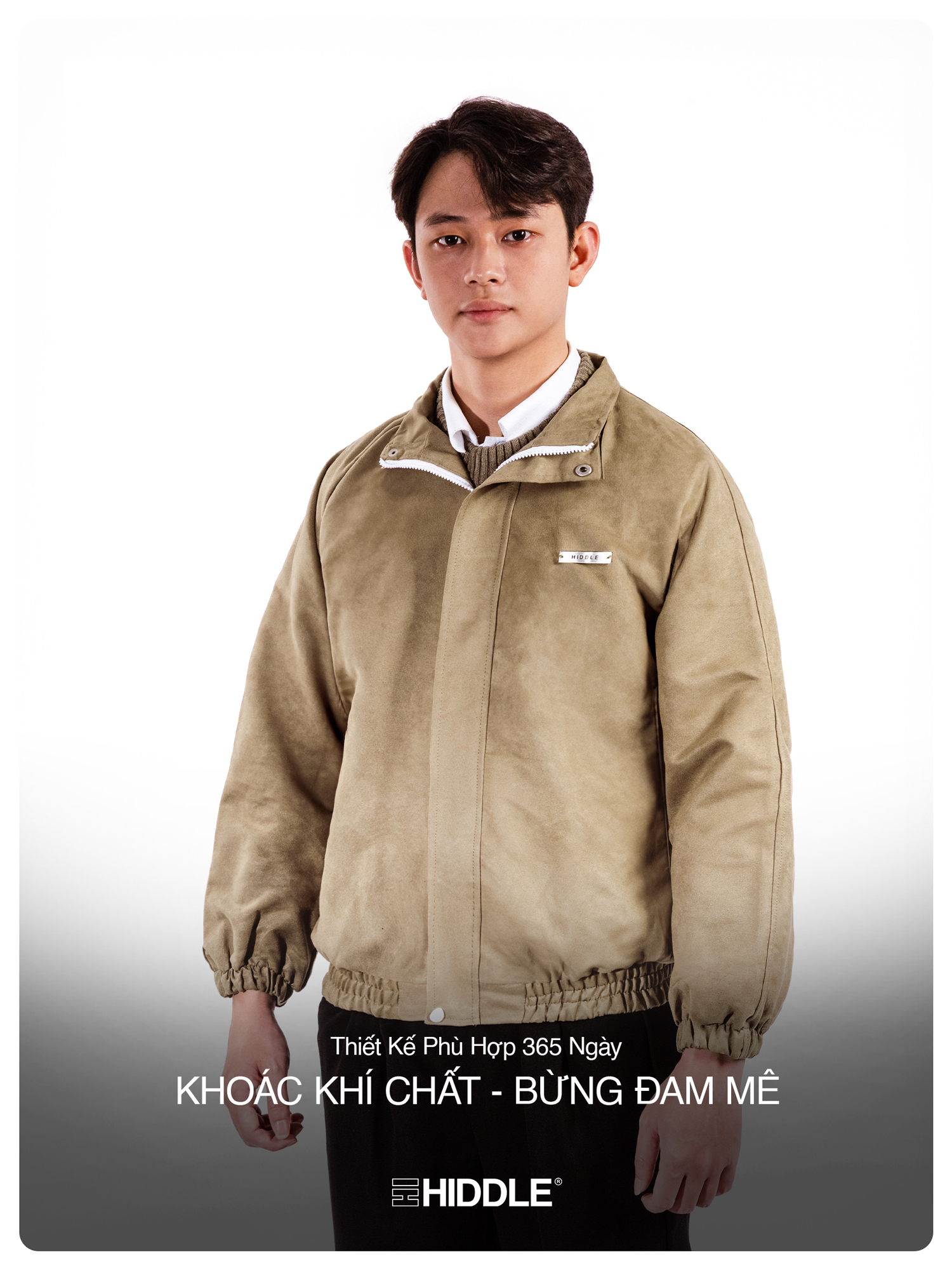 Áo khoác da lộn cổ trụ Hiddle