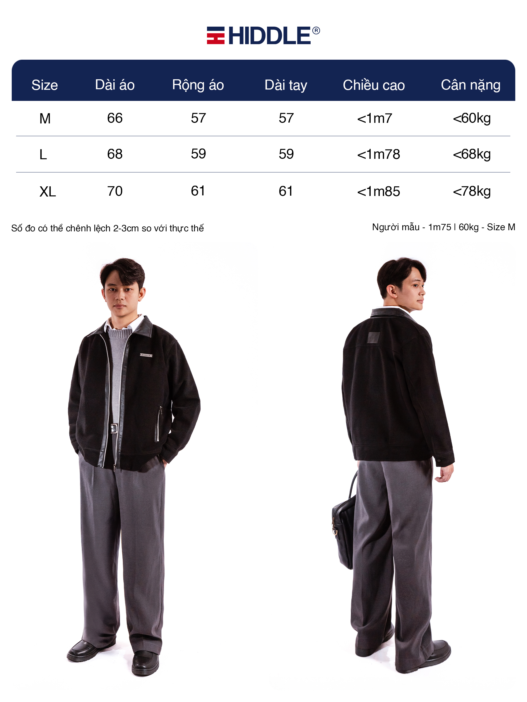 Áo khoác dạ nam cao cấp HIDDLE phối da