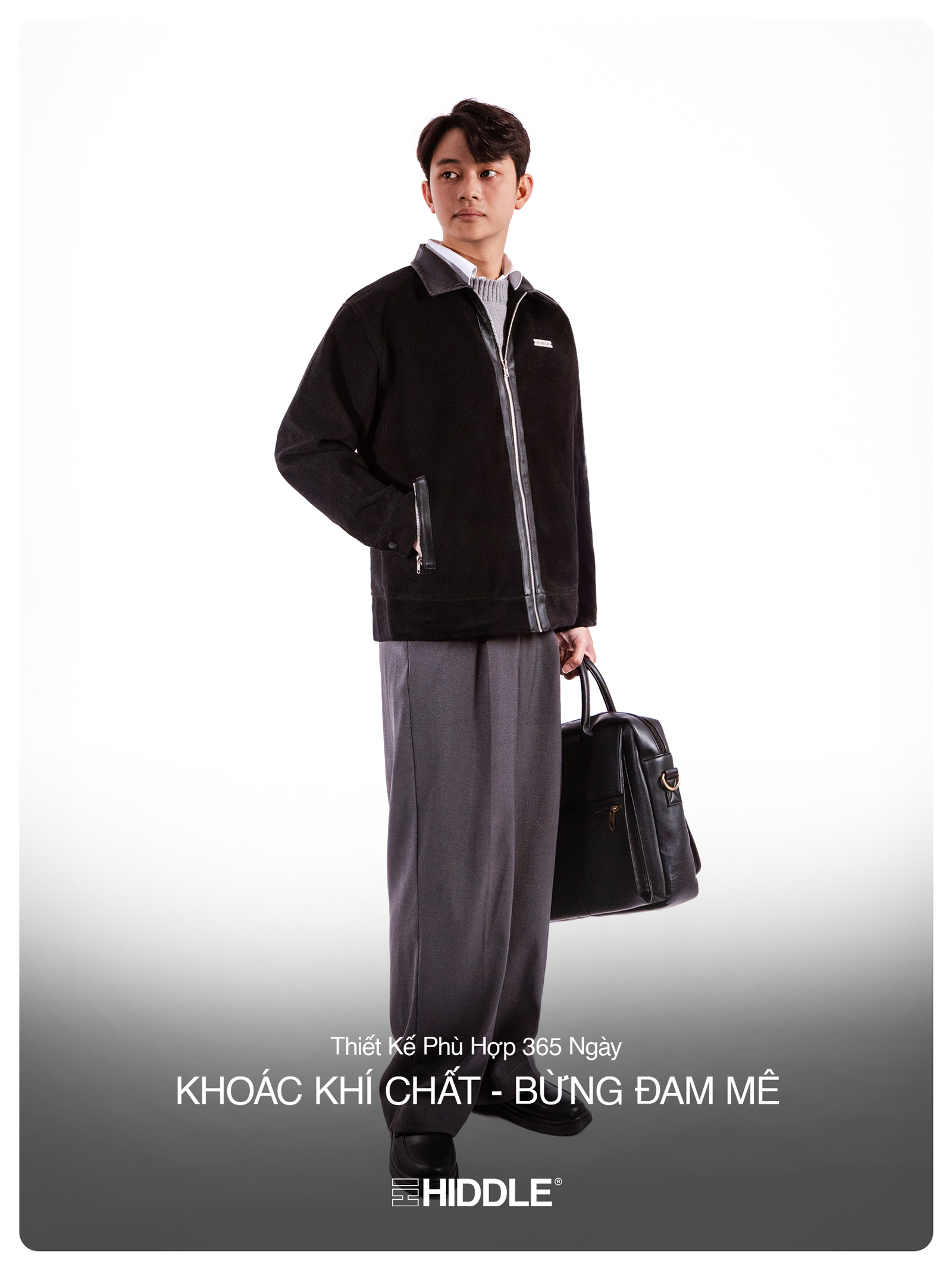 Áo khoác dạ nam cao cấp HIDDLE phối da