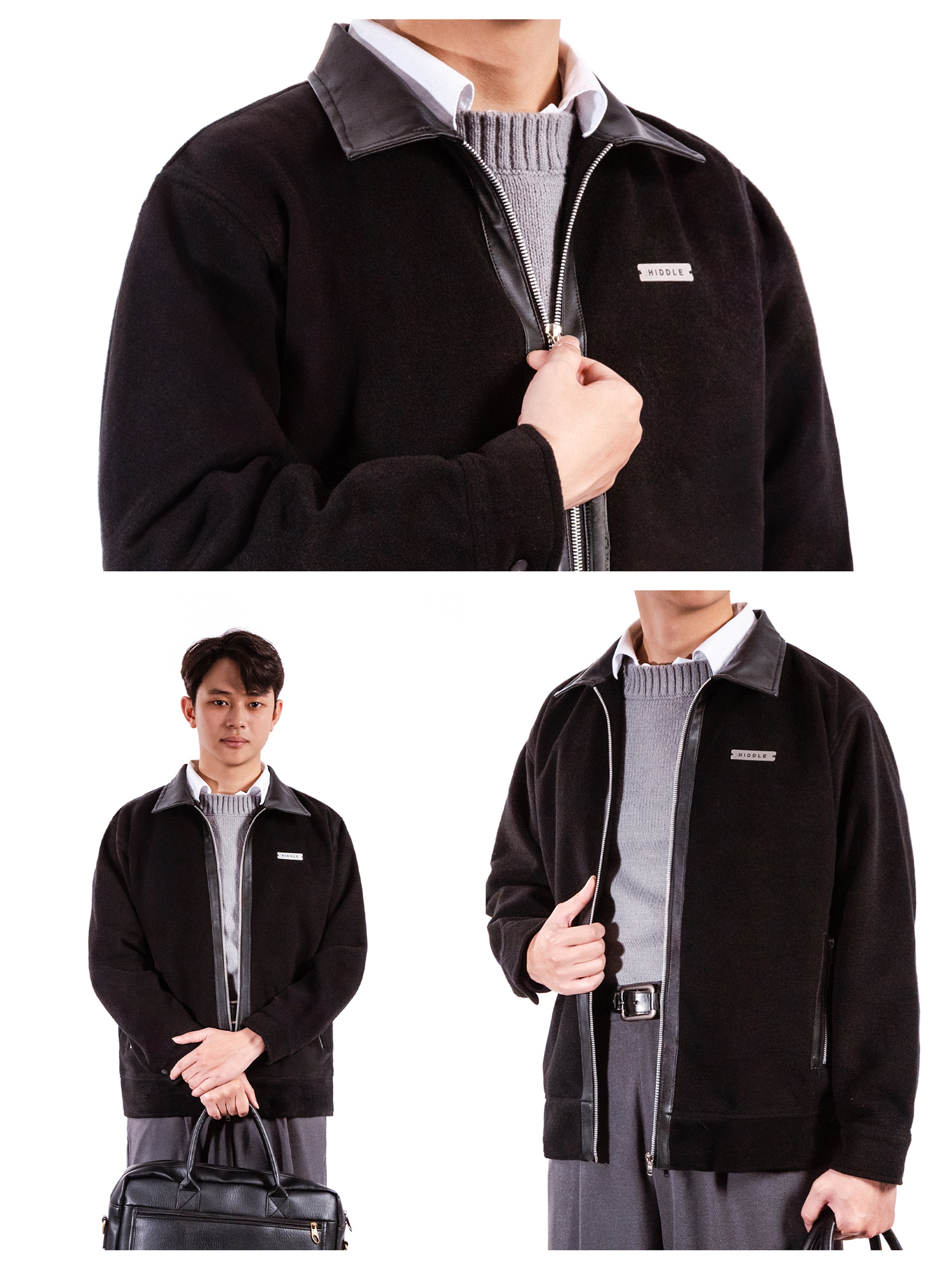 Áo khoác dạ nam cao cấp HIDDLE phối da