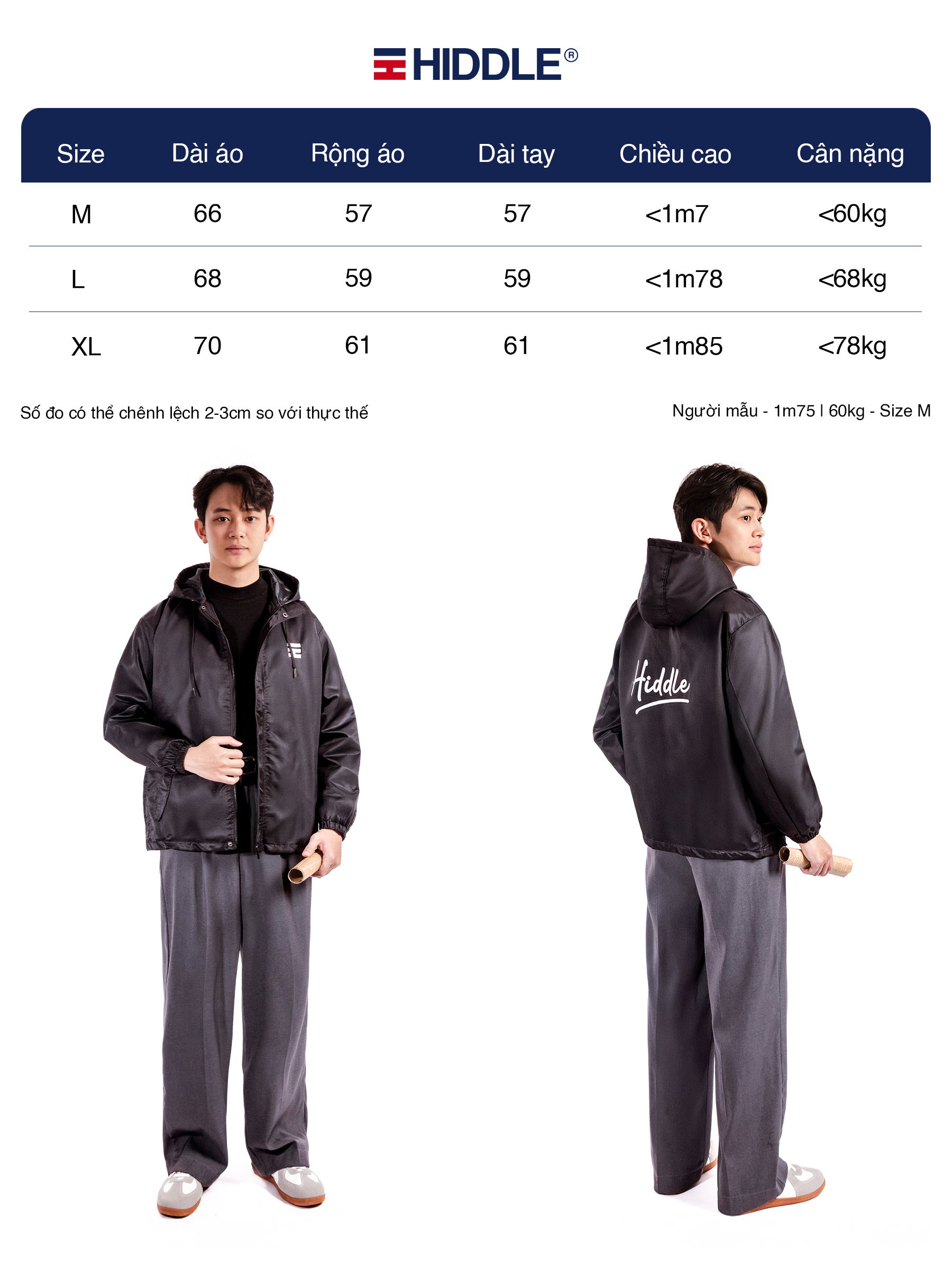 Áo khoác gió nam cao cấp Hiddle